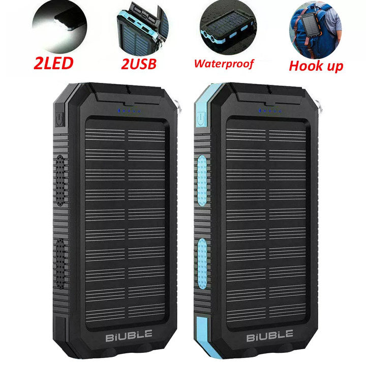 1O000000mAh Solar Power Bank Waterproof 2USB LED Battery Charger For Cell Phone